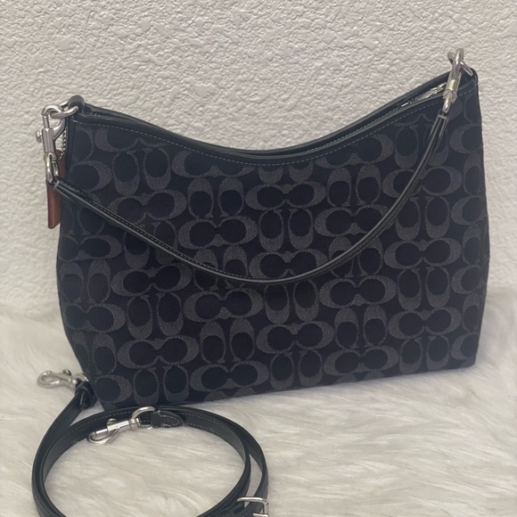NWT Coach Laurel Shoulder Bag In Signature Denim in Black CDE44 - Picture 3 of 12